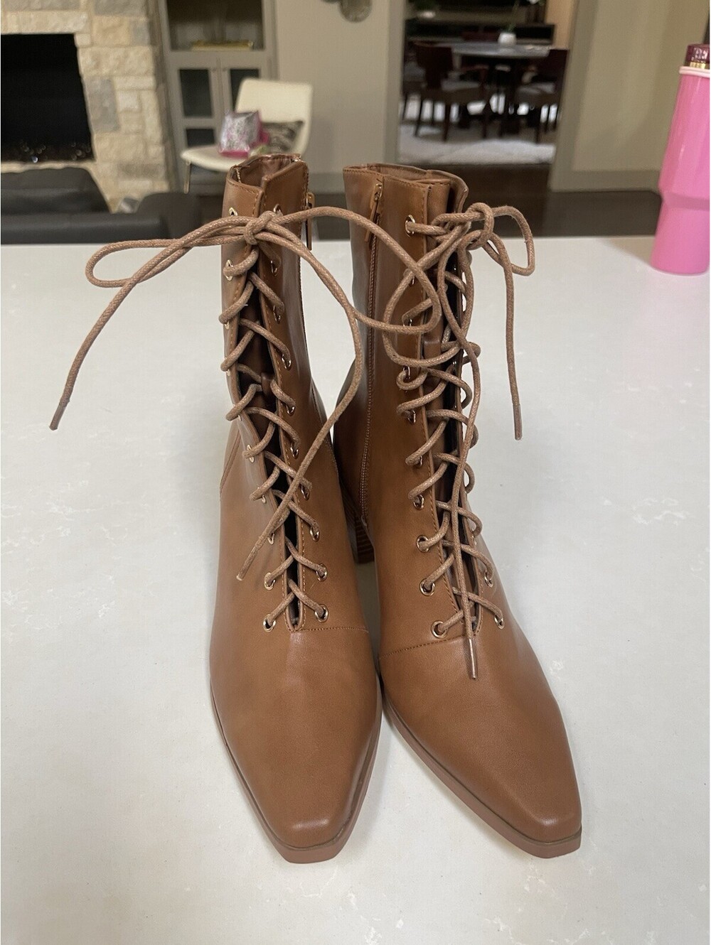 Journee Lace - Up Brown Ankle Boots Size 9 Women's Side Zip NWOT